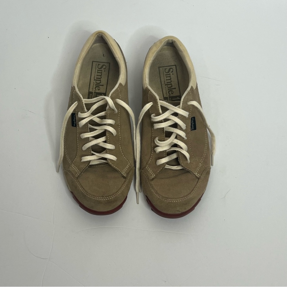 Simple Suede Sneakers Women 10 Tan Red Sole
